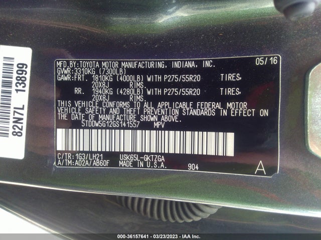 2016 Toyota Sequoia, VIN: 5TDDW5G12GS141557