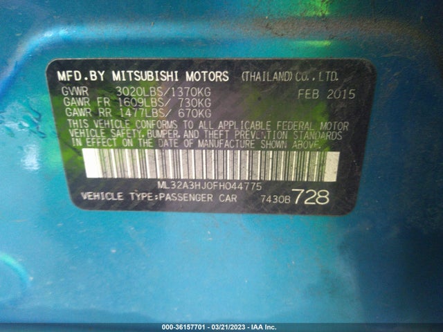 ML32A3HJ0FH044775 Mitsubishi Mirage De/rf