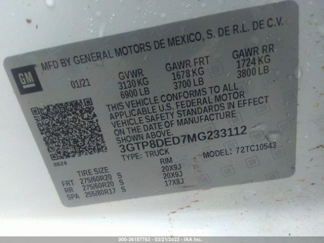 3GTP8DED7MG233112 GMC Sierra 1500 Slt