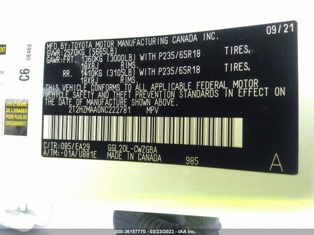 2T2HZMAA0NC222781 Lexus Rx Rx 350