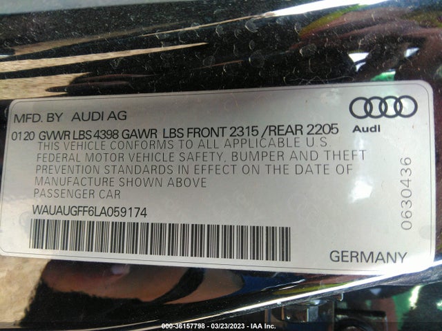 WAUAUGFF6LA059174 Audi A3 Sedan Premium