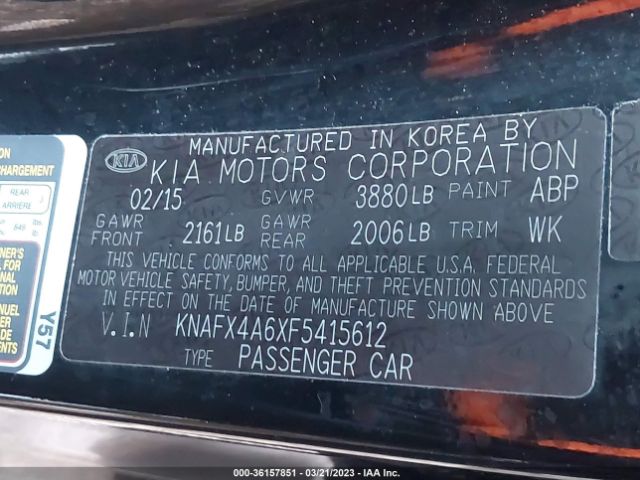 KNAFX4A6XF5415612 KIA FORTE LX