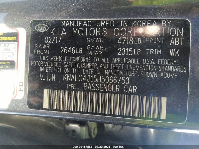 2017 KIA CADENZA PREMIUM VIN: KNALC4J15H5066753