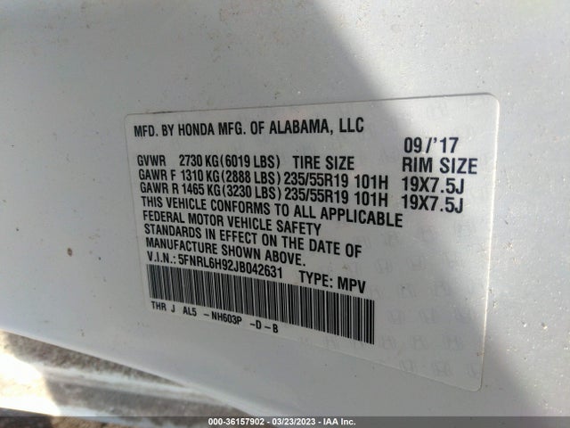 Honda Odyssey Elite 2018 5FNRL6H92JB042631 Image 9