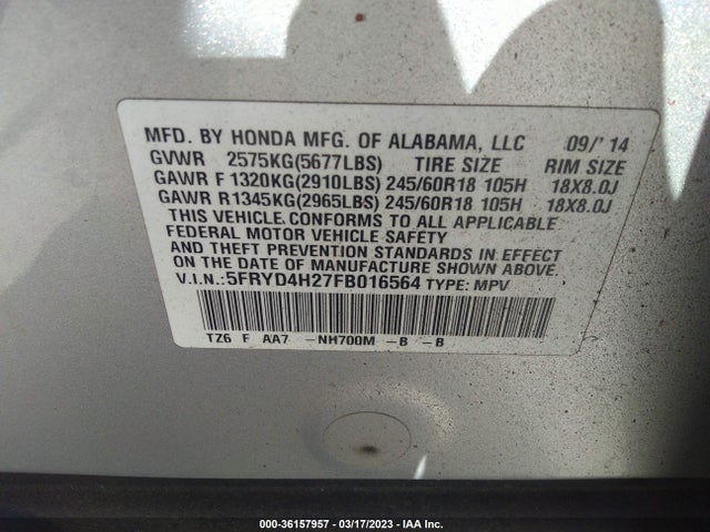 2015 Acura MDX, VIN: 5FRYD4H27FB016564