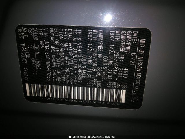JN8AT3CB1MW240756 Nissan Rogue Sl