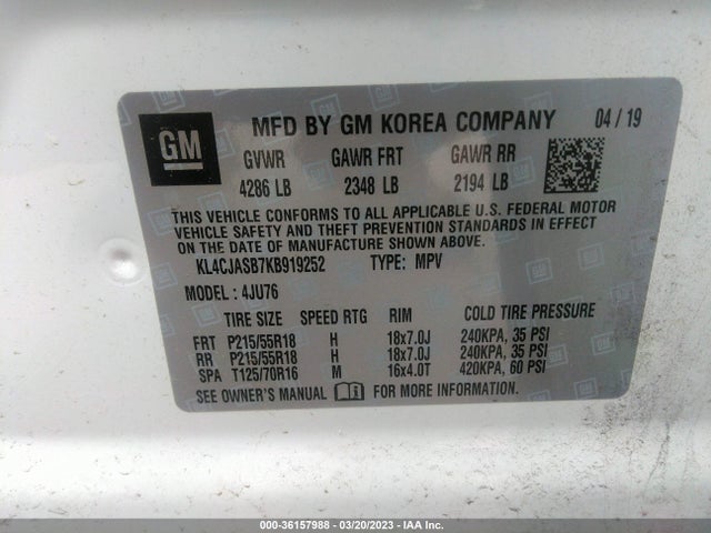 KL4CJASB7KB919252 Buick Encore Preferred
