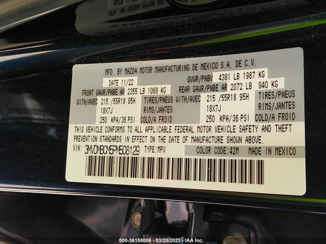 2023 MAZDA CX-30 2.5 S PREFERRED PACKAGE VIN: 3MVDMBCM5PM508129