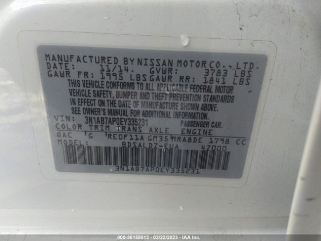 3N1AB7AP0EY335231 Nissan SENTRA SV
