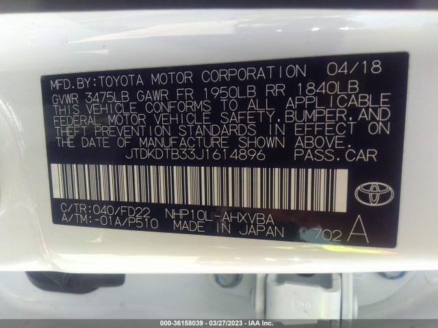 2018 Toyota Prius, VIN: JTDKDTB33J1614896