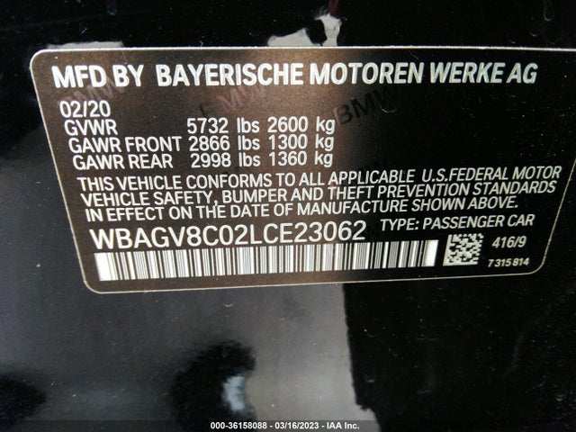 2020 BMW 8 Series Gran Coupe, VIN: WBAGV8C02LCE23062