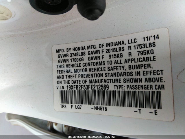 Honda Civic Sedan Lx 2015 19XFB2F53FE212569 Image 9