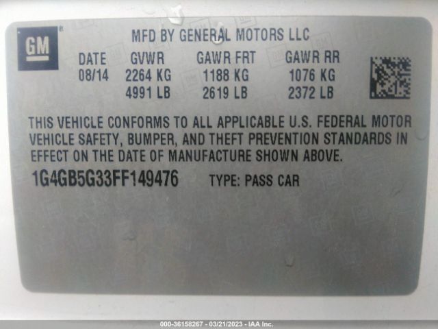 1G4GB5G33FF149476 Buick Lacrosse Leather