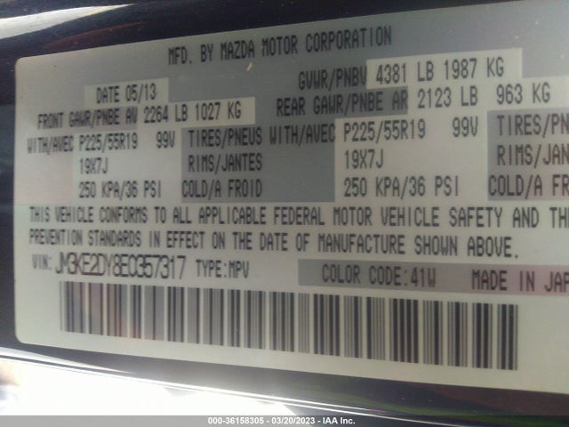 2014 MAZDA CX-5 GRAND TOURING VIN: JM3KE2DY8E0357317