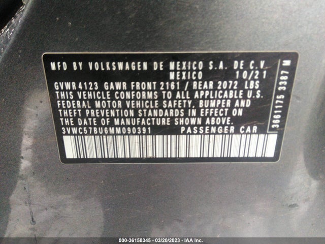 3VWC57BU6MM090391 Volkswagen Jetta S/se/r-line