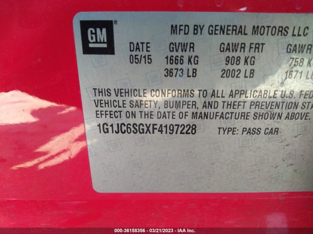 Chevrolet SONIC LT 2015 1G1JC6SGXF4197228 Image 10