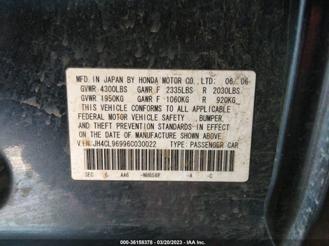2006 ACURA TSX NAVI VIN: JH4CL96996C030022