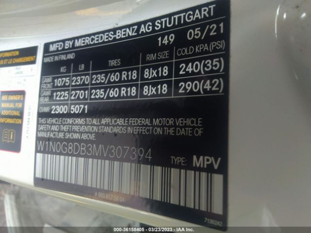 W1N0G8DB3MV307394 Mercedes-Benz Glc Glc 300