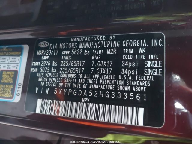 5XYPGDA52HG333561 KIA Sorento Lx V6