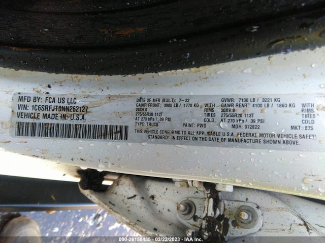 1C6SRFJT0NN262127 RAM 1500 Laramie
