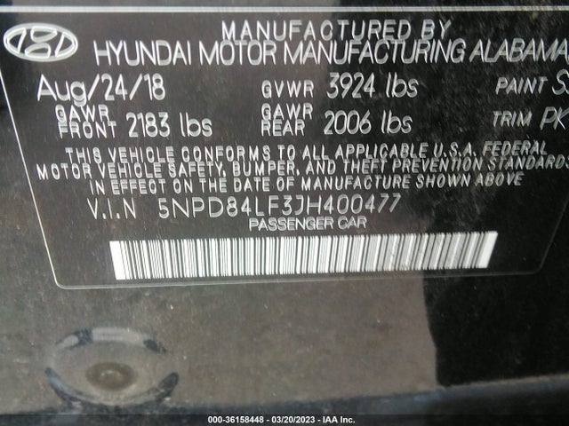 Hyundai ELANTRA SEL 2018 5NPD84LF3JH400477 Image 11