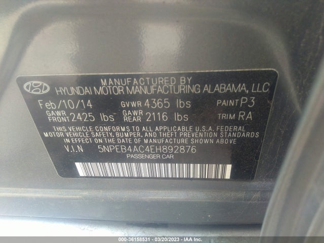 Hyundai SONATA GLS 2014 5NPEB4AC4EH892876 Image 10