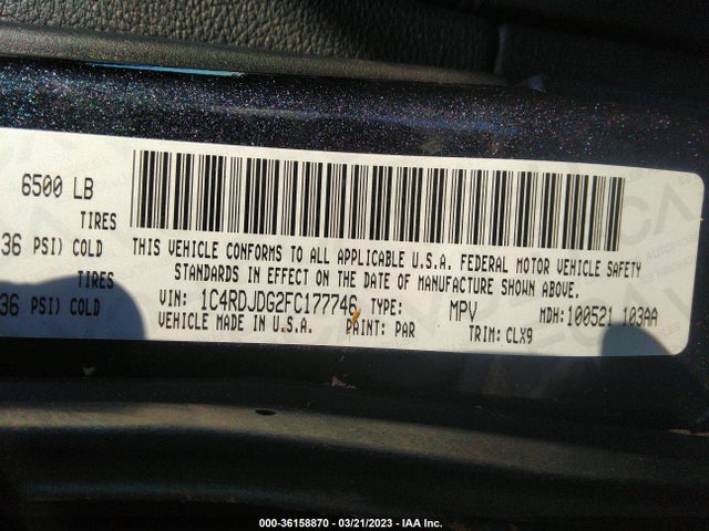 Dodge DURANGO LIMITED 2015 1C4RDJDG2FC177746 Image 9