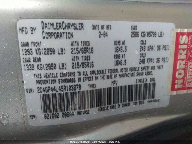 Dodge Grand Caravan Sxt 2005 2D4GP44L45R103878 Image 11
