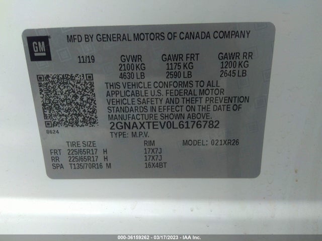 Chevrolet EQUINOX LT 2020 2GNAXTEV0L6176782 Image 9