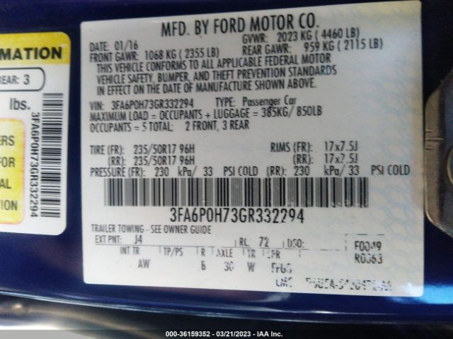 3FA6P0H73GR332294 Ford FUSION SE