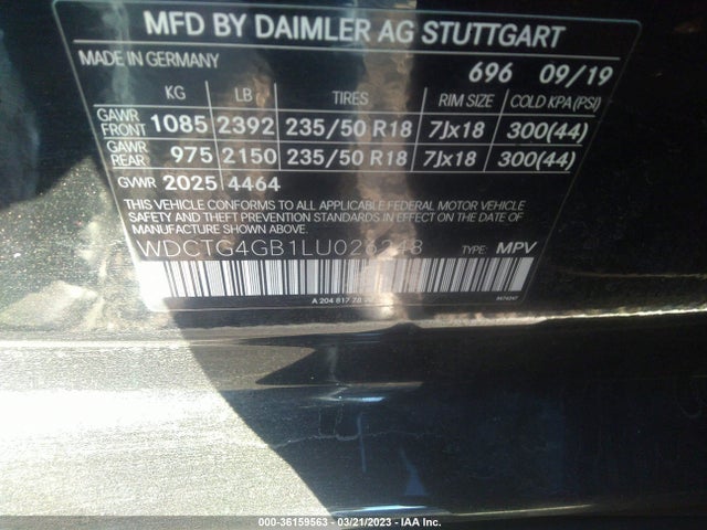 2020 Mercedes-Benz GLA-Class, VIN: WDCTG4GB1LU026248