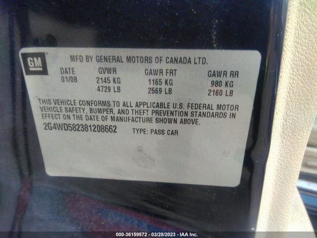 2008 BUICK LACROSSE CXL VIN: 2G4WD582381208662