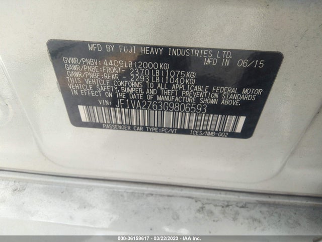 2016 Subaru WRX, VIN: JF1VA2Z63G9806593