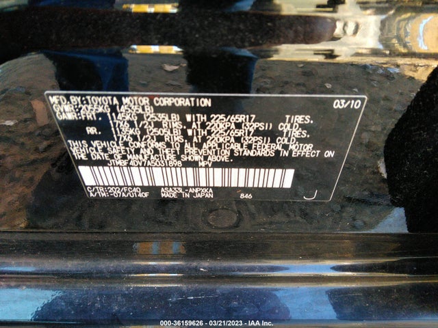 2010 TOYOTA RAV4 VIN: JTMBF4DV7A5031898