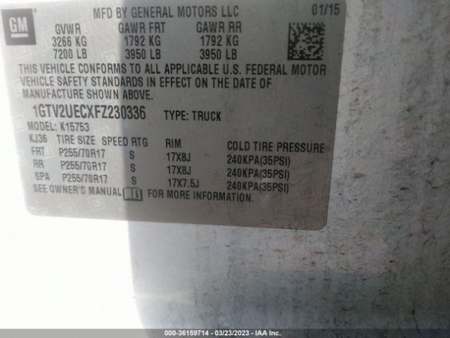 1GTV2UECXFZ230336 GMC Sierra 1500 Sle