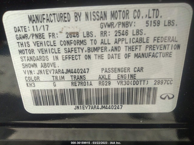 Продаж на аукціоні авто 2018 Infiniti Q50 3.0t Luxe, vin: JN1EV7AR4JM440247, номер лоту: 36159915