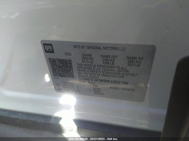 Chevrolet Traverse Rs 2021 1GNEVJKW9MJ262766 Image 9