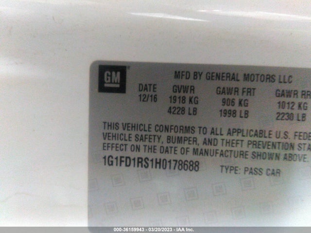 Chevrolet Camaro 2lt 2017 1G1FD1RS1H0178688 Image 10
