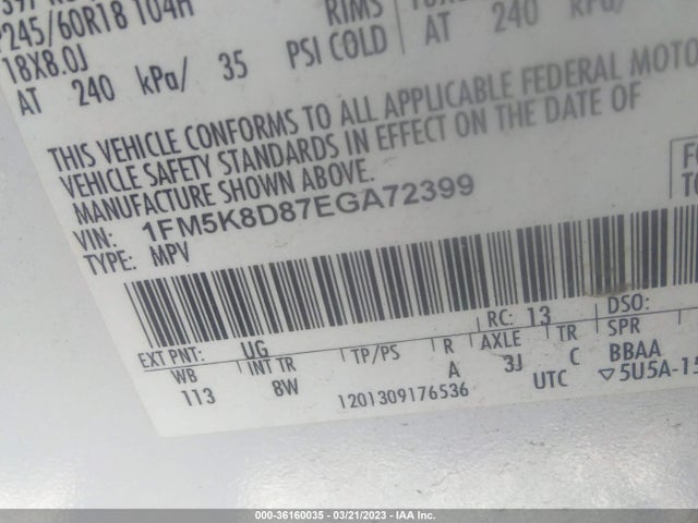 Ford EXPLORER XLT 2014 1FM5K8D87EGA72399 Image 11