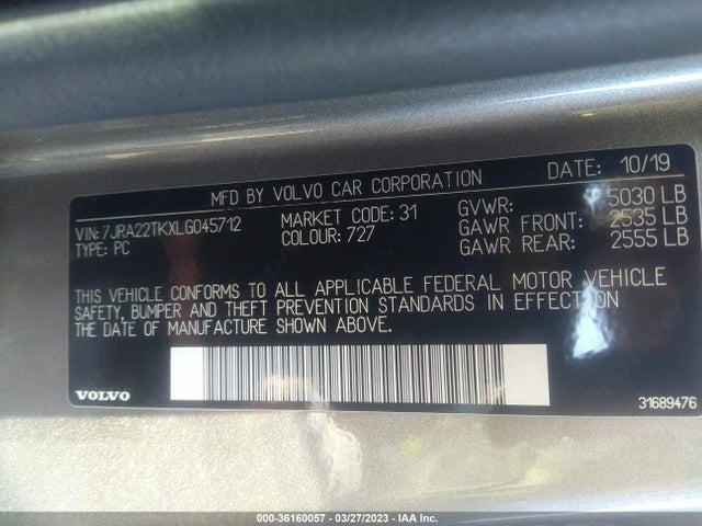 2020 Volvo S60, VIN: 7JRA22TKXLG045712