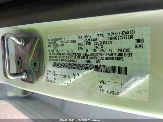 Ford Escape Titanium 2016 1FMCU9JX9GUA39430 Image 9