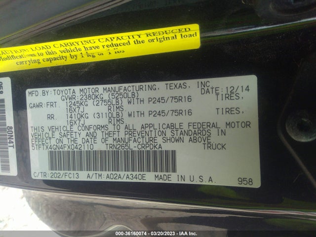 Toyota Tacoma Prerunner 2015 5TFTX4GN4FX042110 Image 10