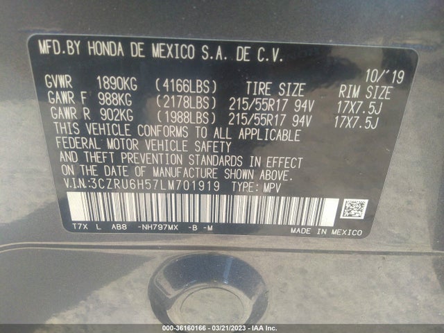 Honda HR-V EX 2020 3CZRU6H57LM701919 Image 9