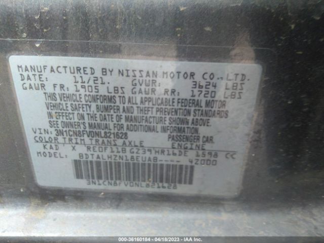 3N1CN8FV0NL821628 Nissan VERSA SR