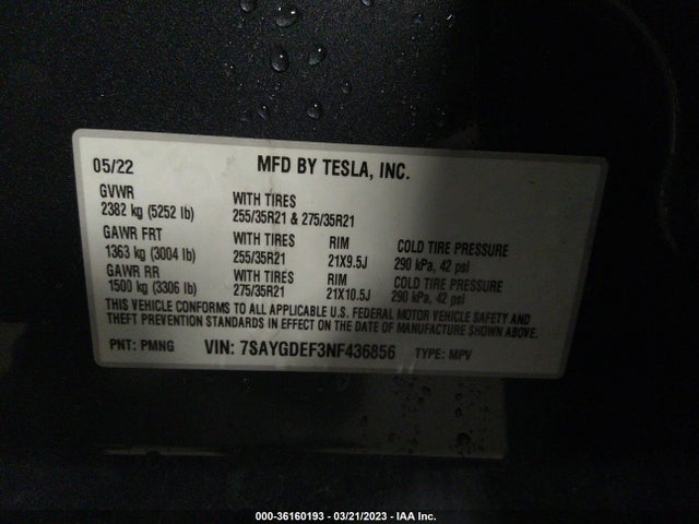 7SAYGDEF3NF436856 Tesla Model Y Performance