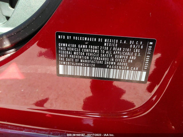 3VW2B7AJ9HM248126 Volkswagen Jetta 1.4t S