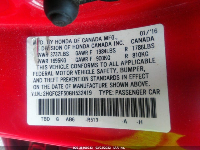 Honda Civic Sedan Lx 2016 2HGFC2F50GH532419 Image 9