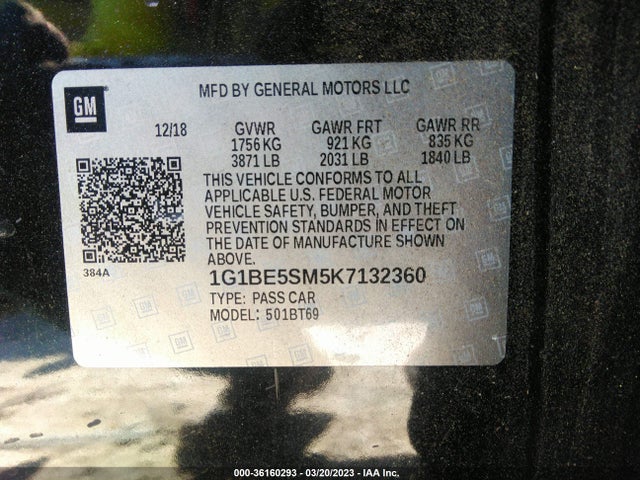 Chevrolet CRUZE LT 2019 1G1BE5SM5K7132360 Image 10