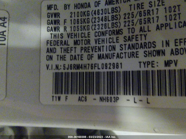 Honda Cr-v Ex-l 2015 5J6RM4H76FL092981 Image 9