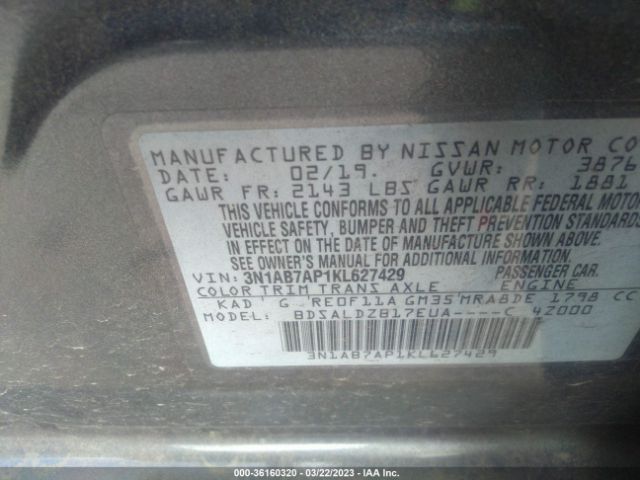 3N1AB7AP1KL627429 Nissan SENTRA SV